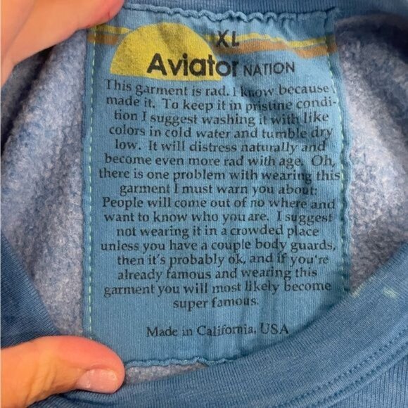 Aviator Nation 5 Stripe Rainbow Crew Neck Sweatshirt Ocean Blue XL Made In USA - Picture 4 of 8